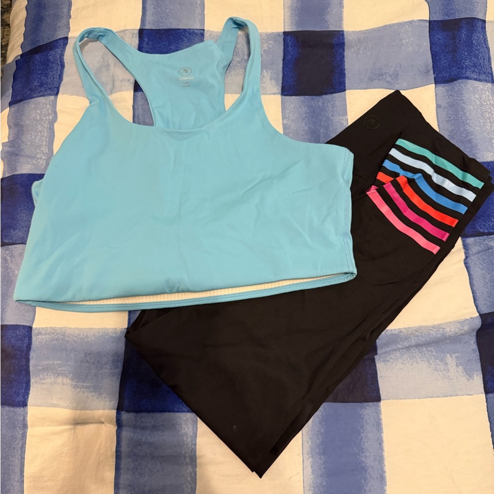 Addison Bay Blue Sports Bra and Black Leggings Set